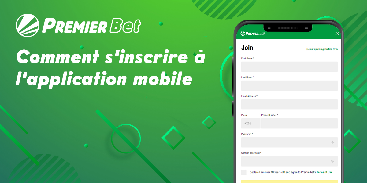 Processus d'enregistrement dans l'application mobile Premier Bet